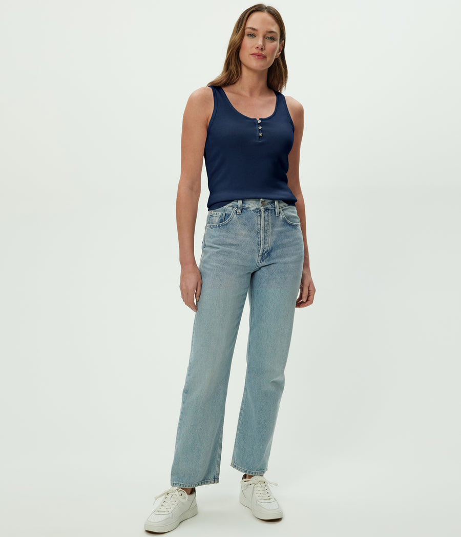 Brandy Henley Tank in Nocturnal Blue Full Body View #NOCTURNAL