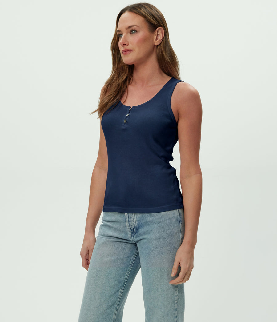 Brandy Henley Tank in Nocturnal Blue Side View #NOCTURNAL