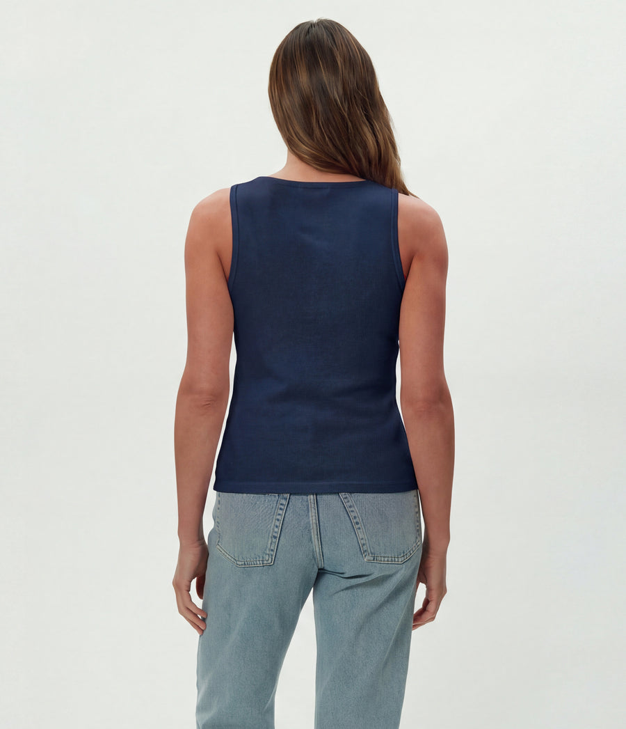Brandy Henley Tank in Nocturnal Blue Back View  #NOCTURNAL