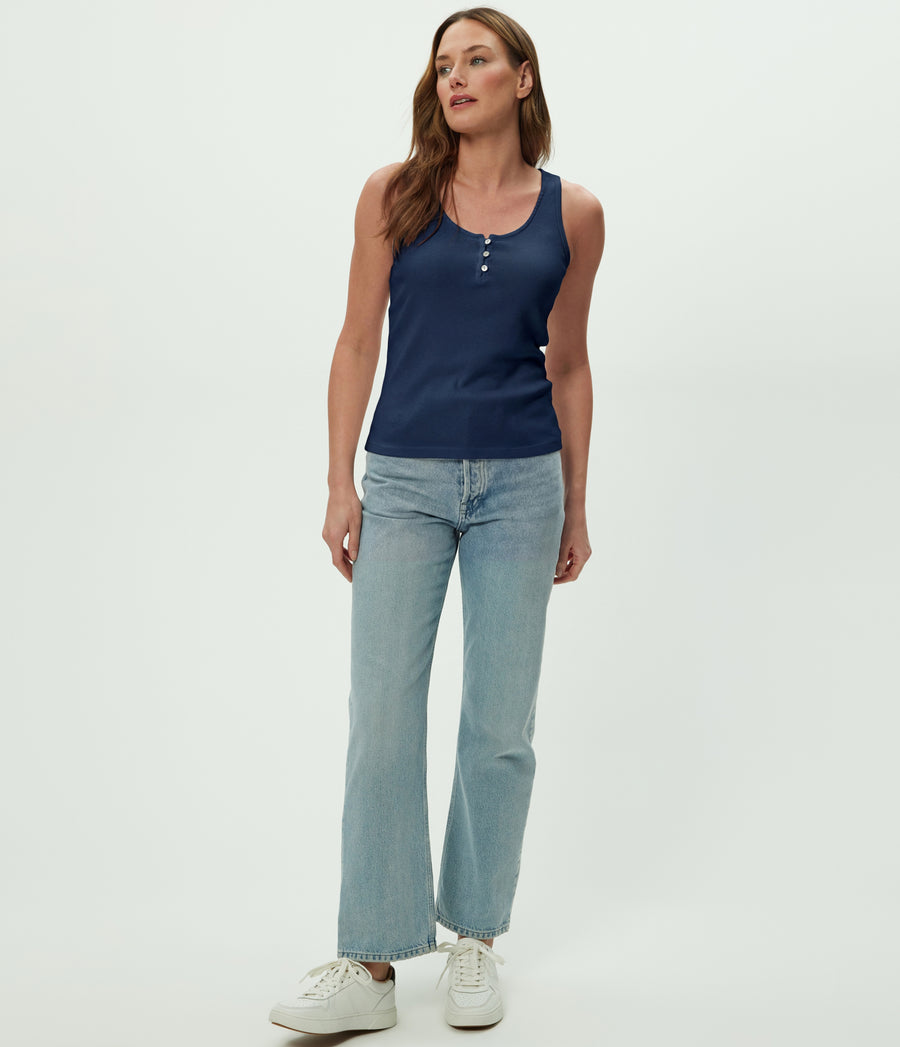 Brandy Henley Tank in Nocturnal Blue Full Body View #NOCTURNAL