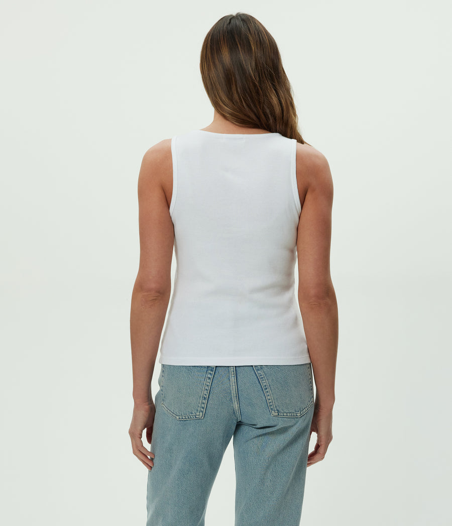 Brandy Henley Tank in White Back View  #WHITE