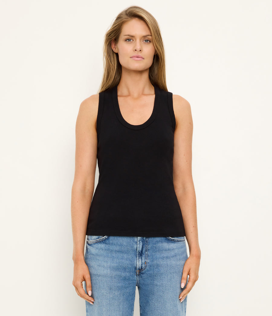 Brynn Scoop Neck Tank in Black Full Body View #BLACK