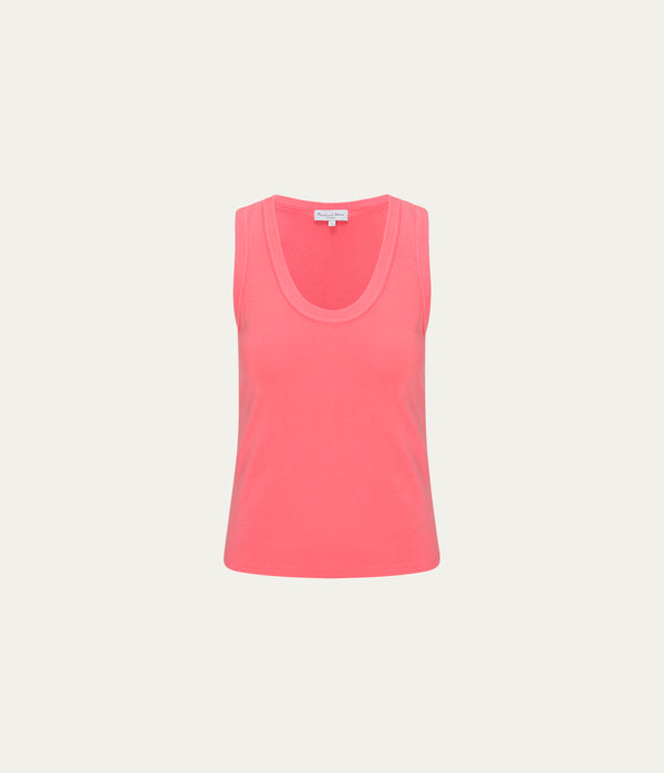 Brynn Scoop Neck Tank in CORAL SHERBET PINK Close up View #CORAL SHERBET