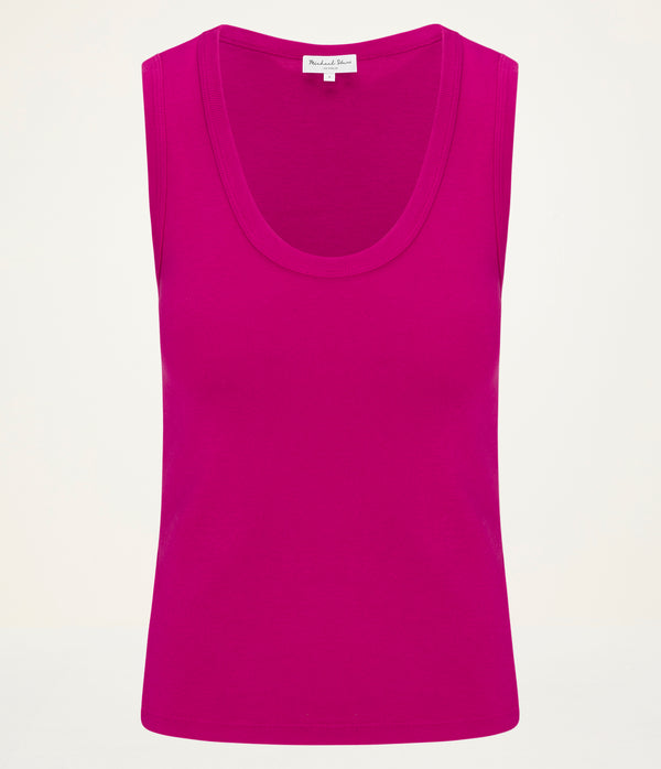 Brynn Scoop Neck Tank in FRENCH ROSE RED Close Up View  #FRENCH ROSE