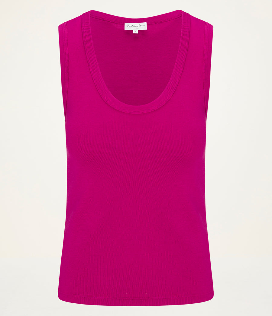 Brynn Scoop Neck Tank in FRENCH ROSE RED Close Up View  #FRENCH ROSE