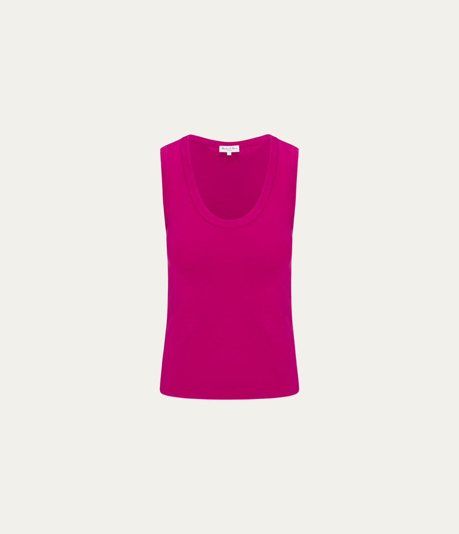 Brynn Scoop Neck Tank in FRENCH ROSE RED Close Up View  #FRENCH ROSE