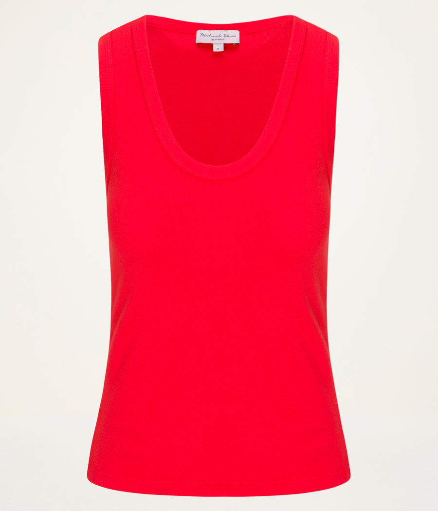 Brynn Scoop Neck Tank in SAMBA RED Close up View #SAMBA