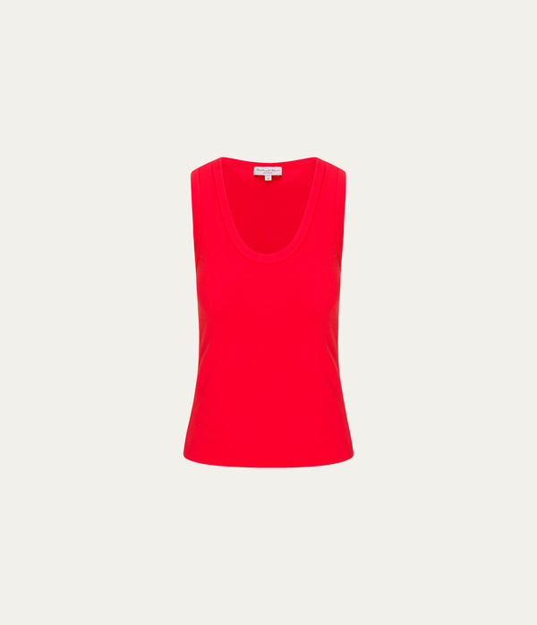 Brynn Scoop Neck Tank in SAMBA RED Close up View #SAMBA