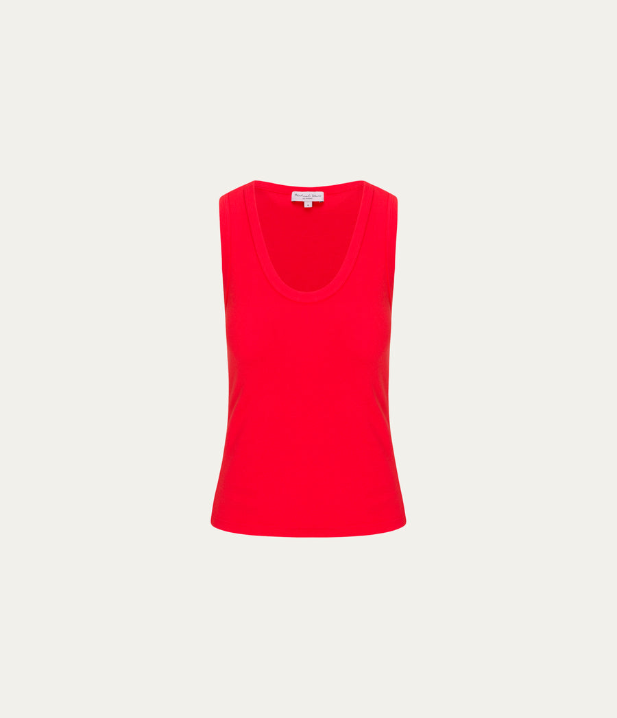Brynn Scoop Neck Tank in SAMBA RED Close up View #SAMBA