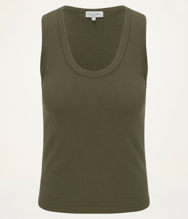 Brynn Scoop Neck Tank in TOPIARY GREEN  Close up View #TOPIARY