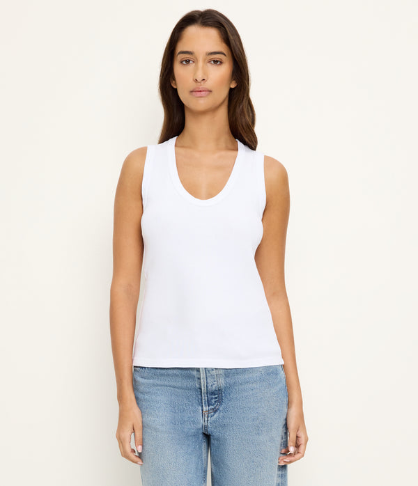 Brynn Scoop Neck Tank in White Close up View #WHITE