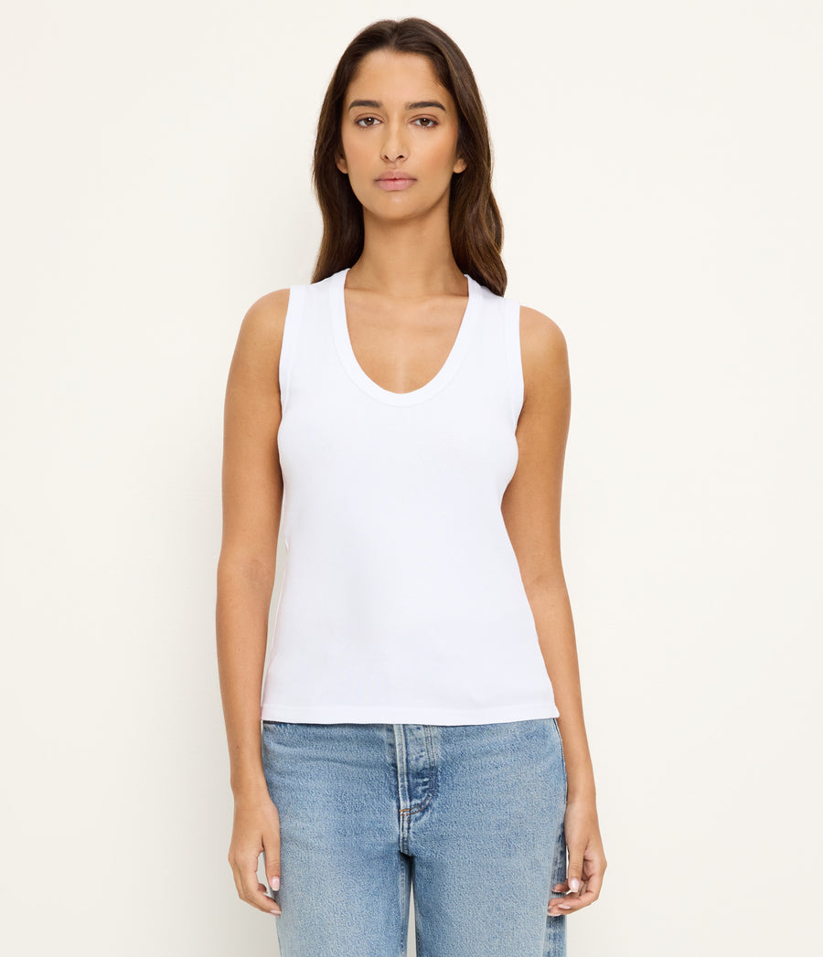 Brynn Scoop Neck Tank in White Close up View #WHITE
