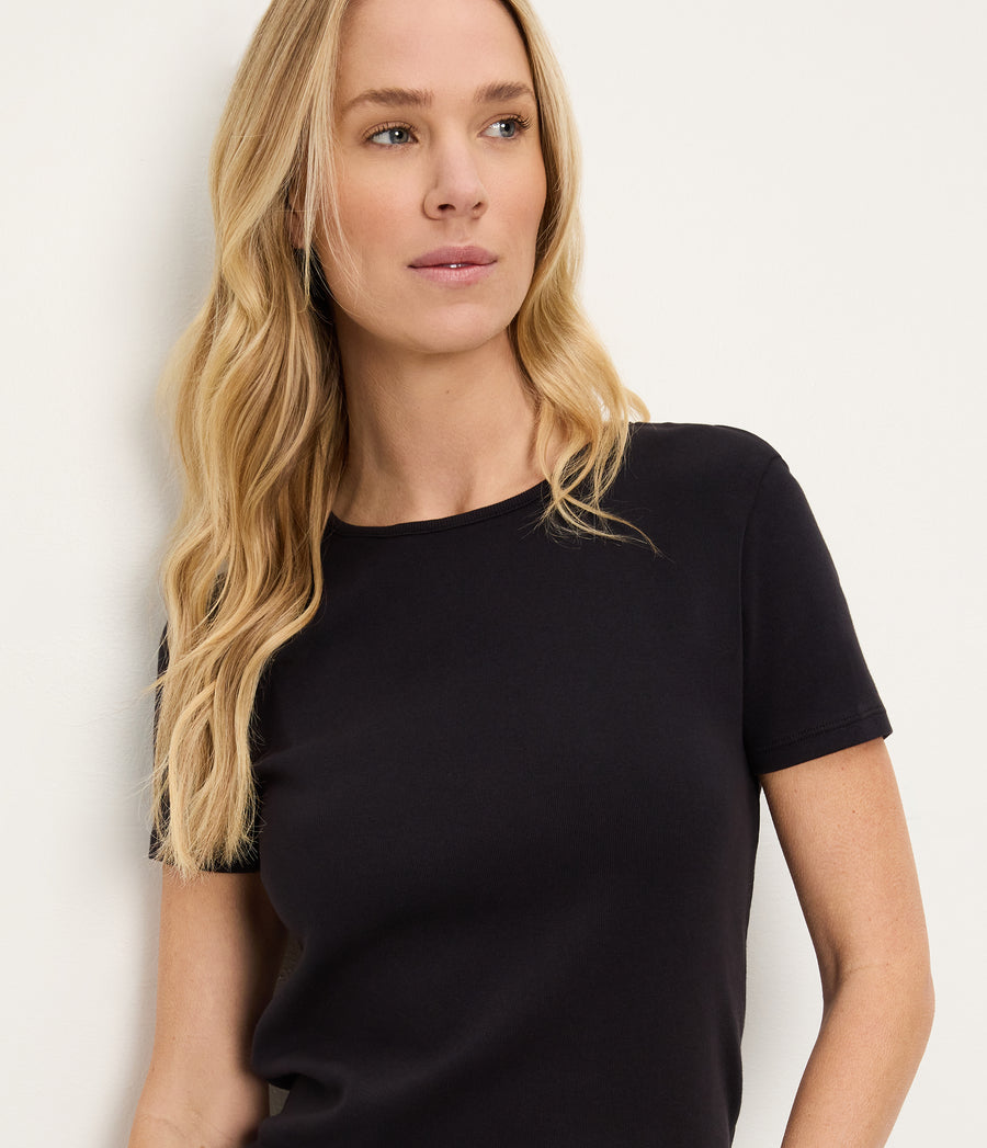 Haley Crewneck Tee in Black Close up View #BLACK
