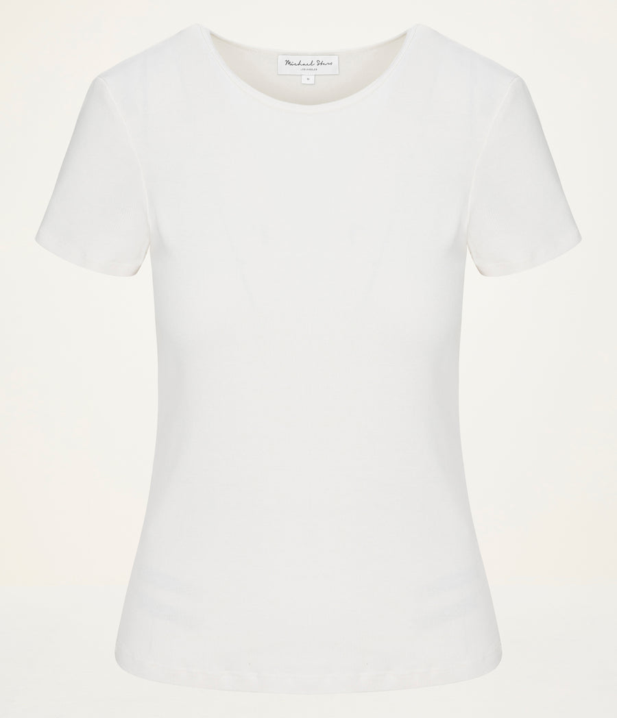 Haley Crewneck Tee in Chalk White Close Up View #CHALK