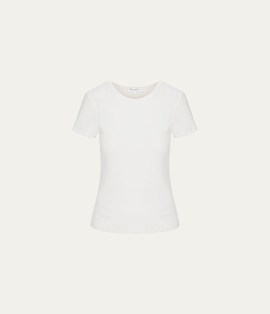 Haley Crewneck Tee in Chalk White Close Up View #CHALK 