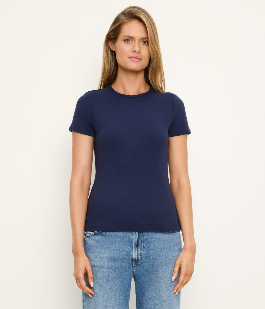 Haley Crewneck Tee in Nocturnal Blue Full Body View #NOCTURNAL