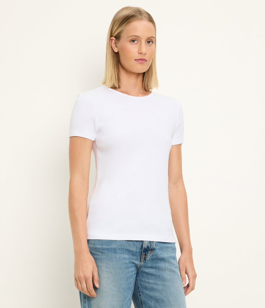 Haley Crewneck Tee in White Side View #WHITE