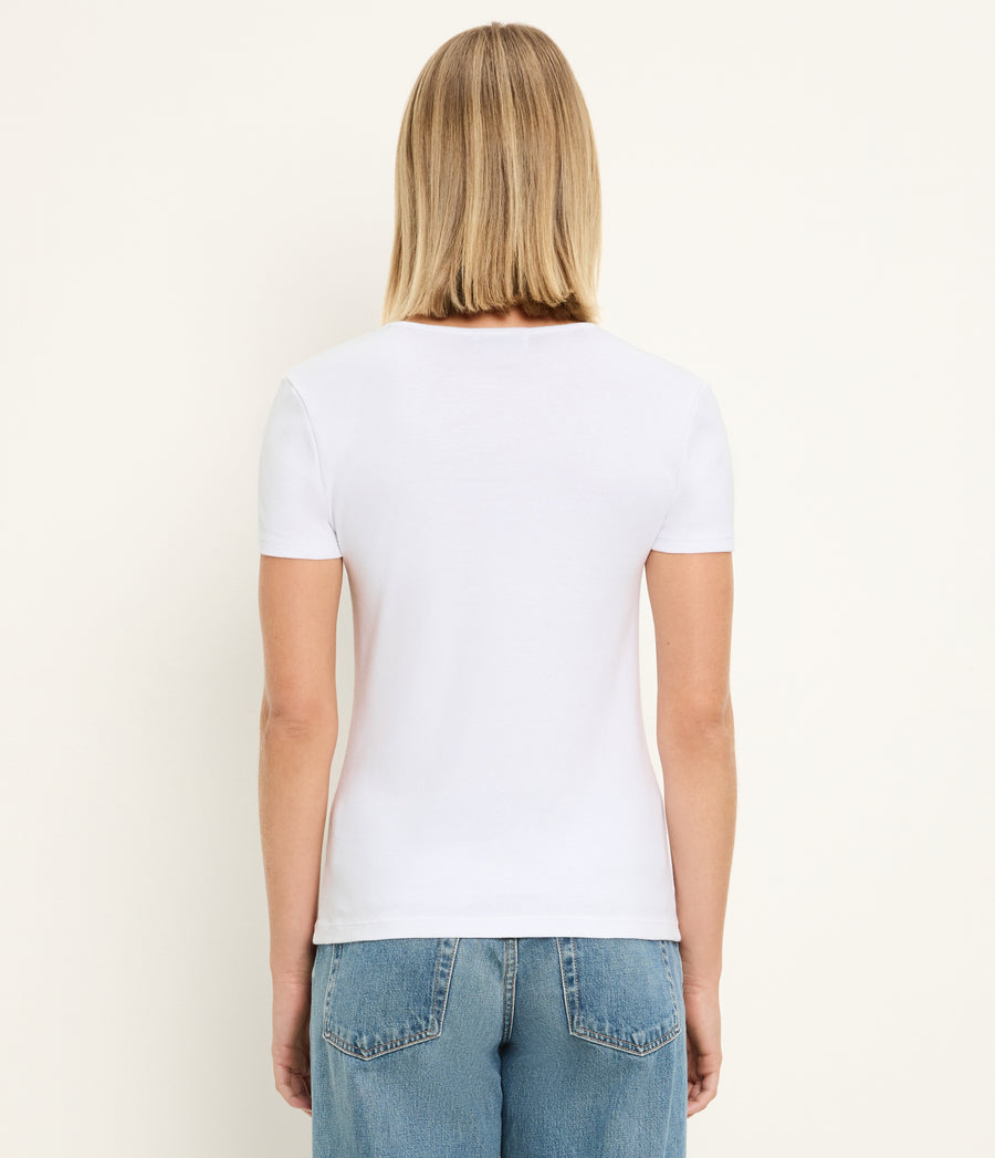 Haley Crewneck Tee in White Back View  #WHITE