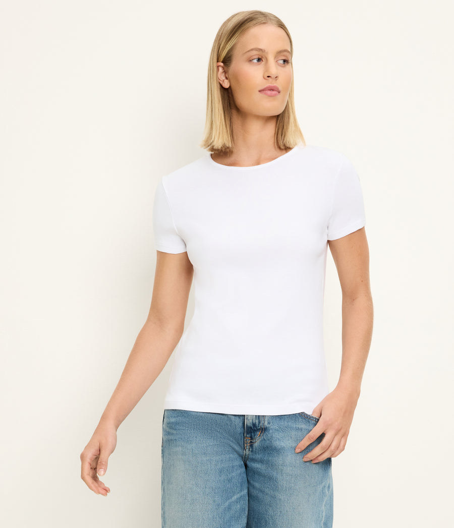 Haley Crewneck Tee in White Full Body View #WHITE