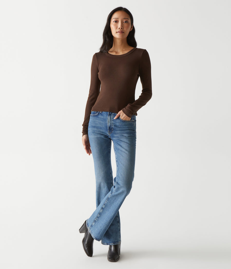 Orion Cropped Tee in Java Brown Full Body View #JAVA