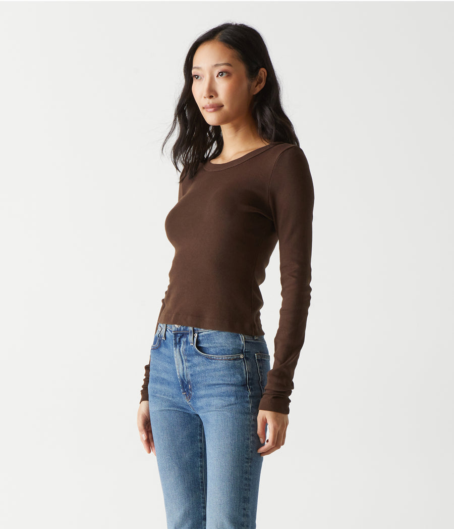 Orion Cropped Tee in Java Brown Side View #JAVA