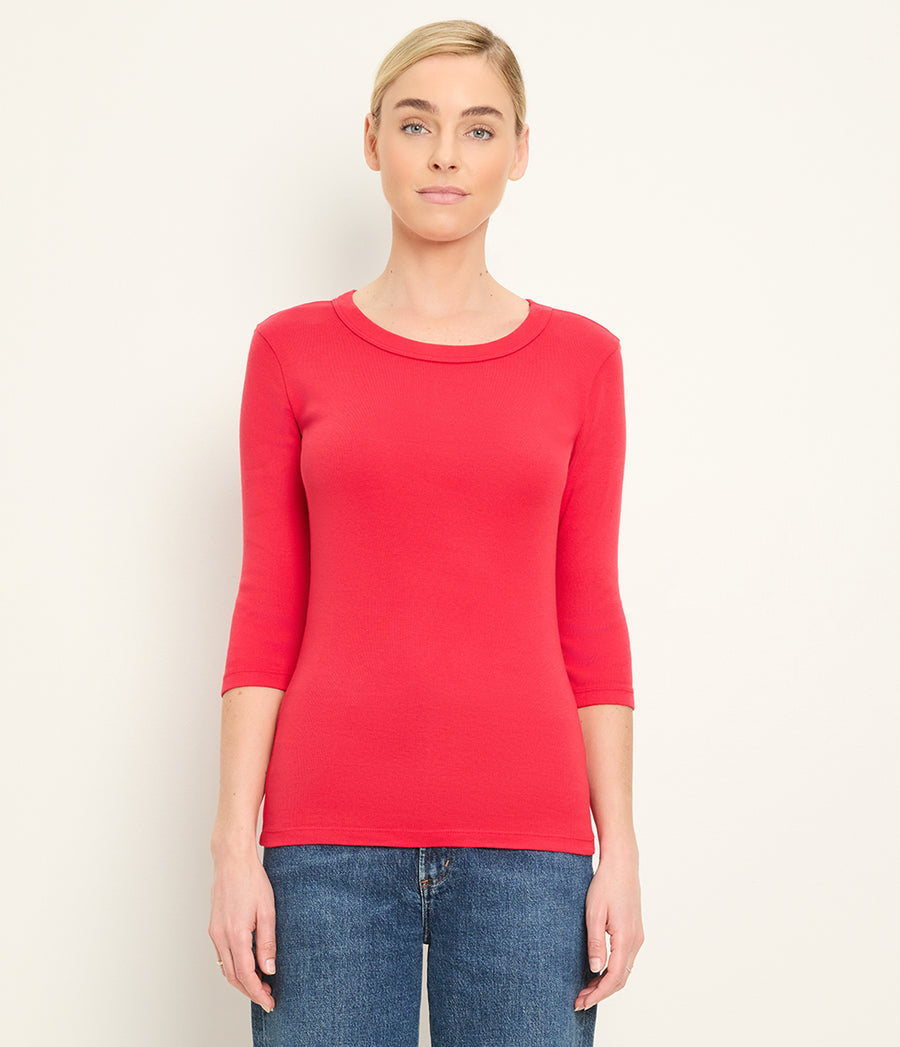 Dot 3/4 Sleeve Tee in LACQUER RED Full Body View #LACQUER