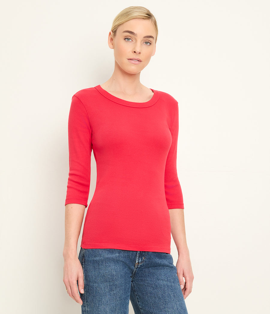 Dot 3/4 Sleeve Tee in LACQUER RED Side View #LACQUER