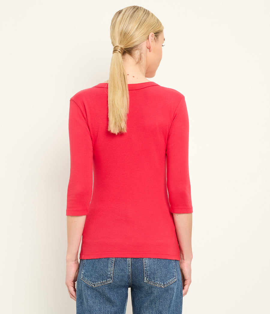 Dot 3/4 Sleeve Tee in LACQUER RED Back View #LACQUER