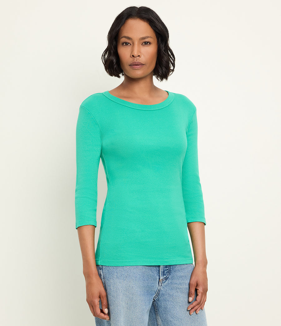 Dot 3/4 Sleeve Tee in MALDIVES Green Full Body View #MALDIVES