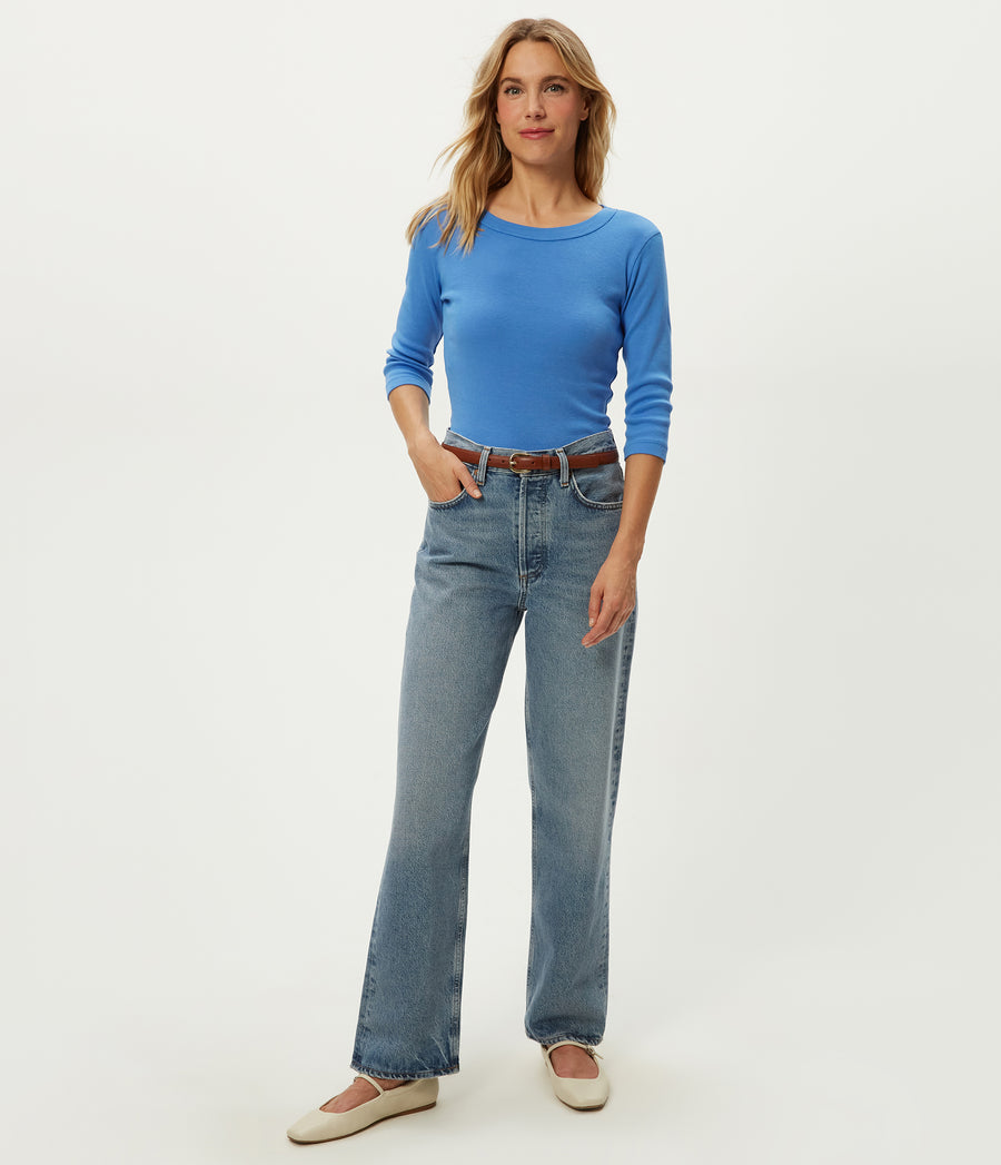 Dot 3/4 Sleeve Tee in BABY BLUE Blue Full Body View #BLUE RIBBON