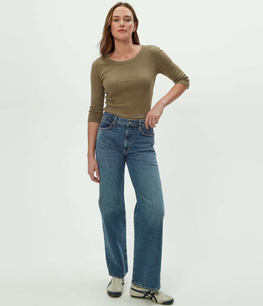 Dot 3/4 Sleeve Tee in CAPER Green Back View #CAPER