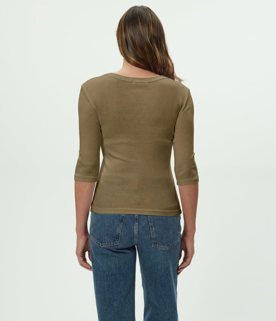 Dot 3/4 Sleeve Tee in CAPER Green Back View #CAPER