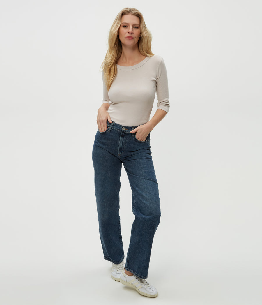 Dot 3/4 Sleeve Tee in Cement  Full Body View #CEMENT