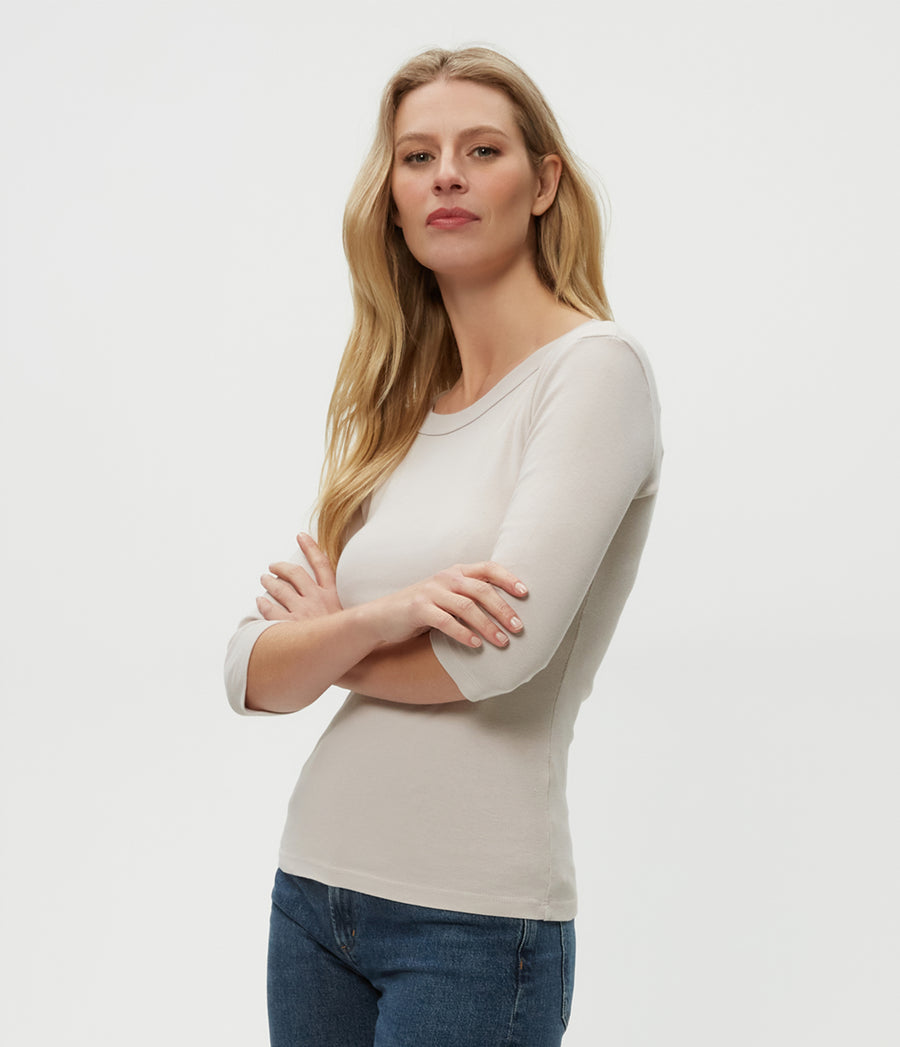 Dot 3/4 Sleeve Tee in Cement  Side View #CEMENT