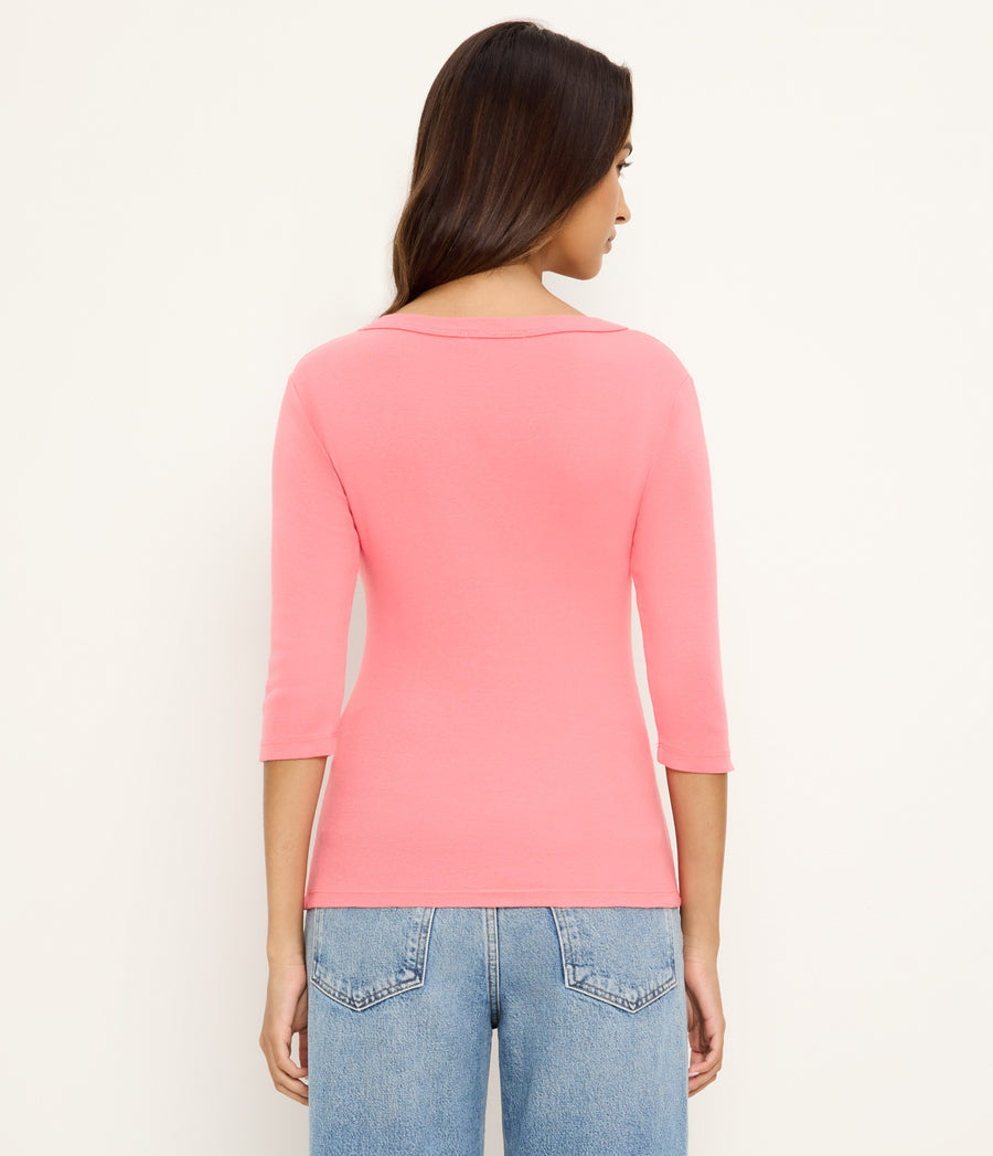 Dot 3/4 Sleeve Tee in CORAL SHERBET PINK Back View #CORAL SHERBET