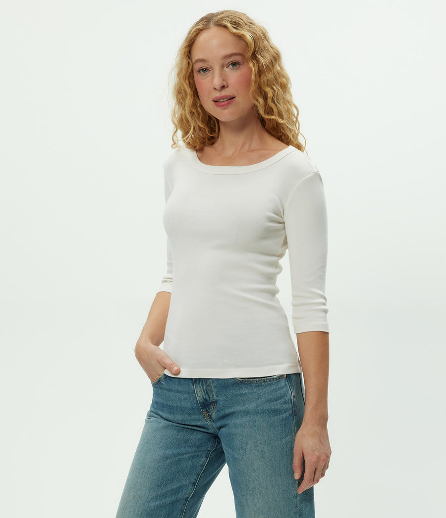 Dot 3/4 Sleeve Tee in Chalk White Side View #CHALK