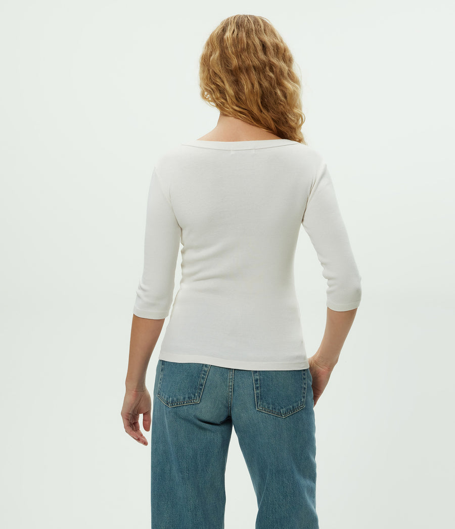 Dot 3/4 Sleeve Tee in Chalk White Back View #CHALK