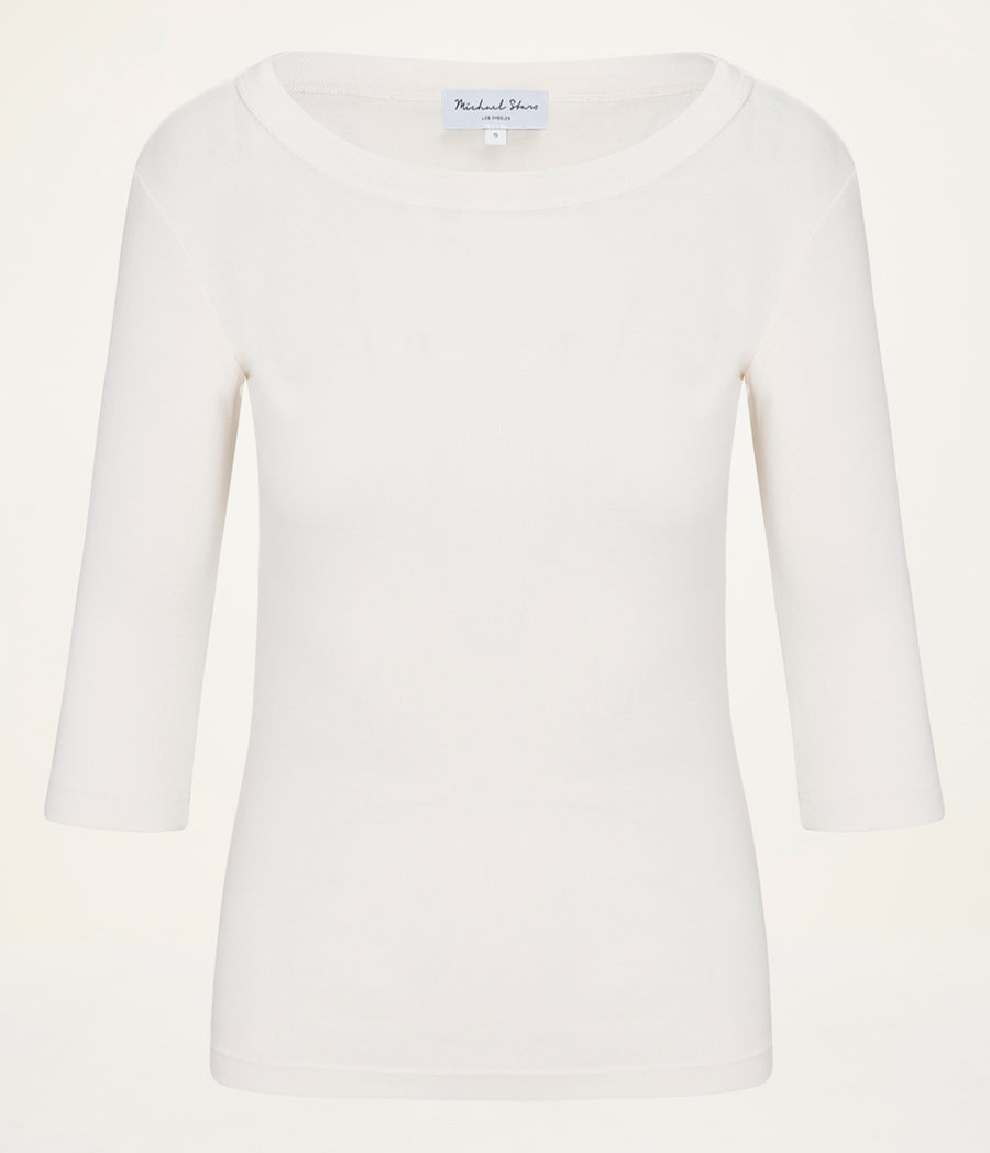 Dot 3/4 Sleeve Tee in Chalk White Close Up View #CHALK