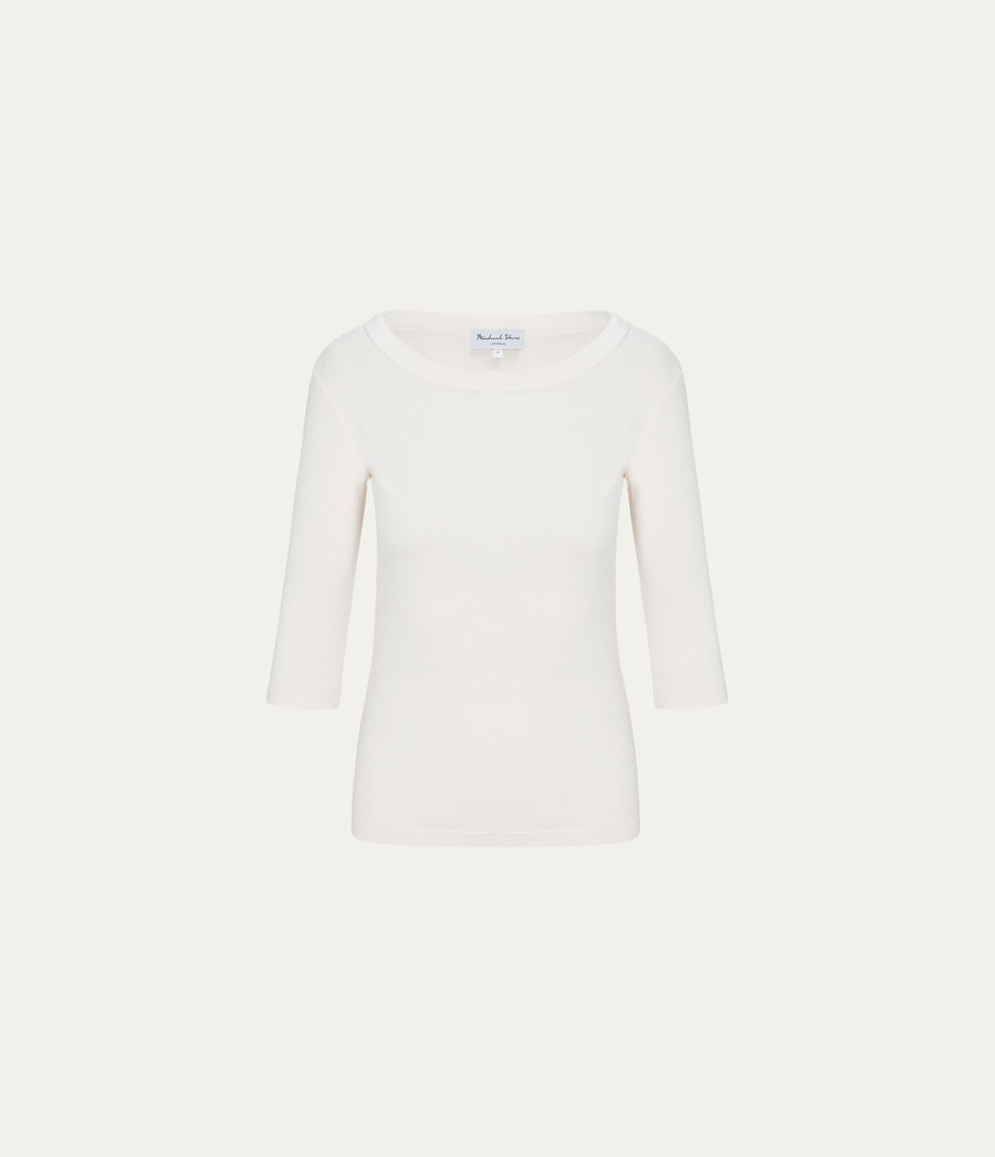 Dot 3/4 Sleeve Tee in Chalk White Close Up View #CHALK