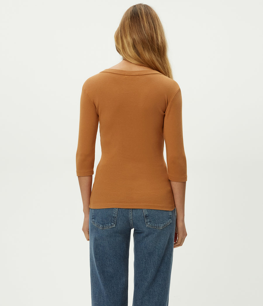 Dot 3/4 Sleeve Tee in Cumin Brown Back View #CUMIN