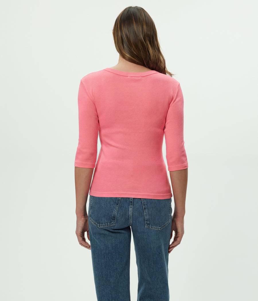 Dot 3/4 Sleeve Tee in DRAGONFRUIT Pink Back View #DRAGONFRUIT
