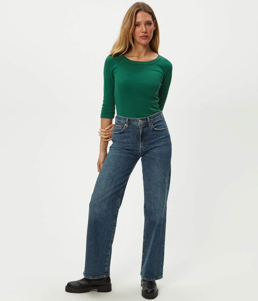 Dot 3/4 Sleeve Tee in Emerald GREEN Full Body View #EMERALD