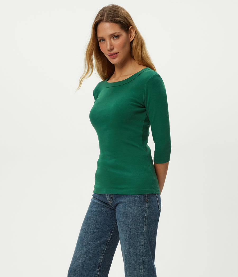 Dot 3/4 Sleeve Tee in Emerald GREEN Side View #EMERALD