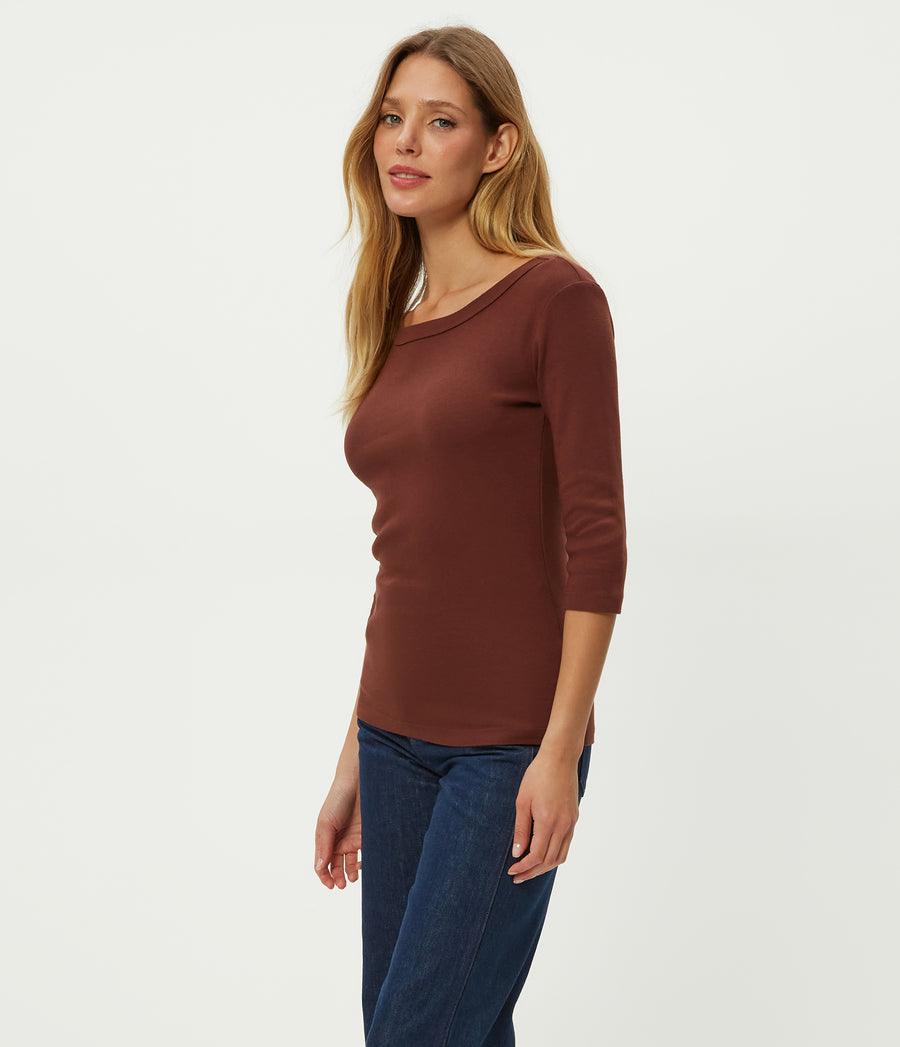 Dot 3/4 Sleeve Tee in ESPRESSO Brown Side View #ESPRESSO