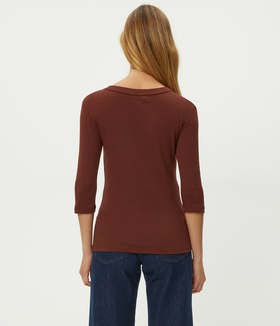 Dot 3/4 Sleeve Tee in ESPRESSO Brown Back View #ESPRESSO