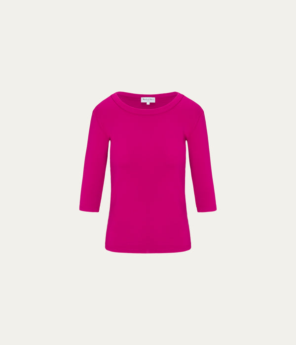Dot 3/4 Sleeve Tee in FRENCH ROSE RED Close Up View  #FRENCH ROSE