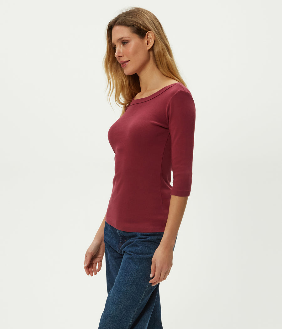 Dot 3/4 Sleeve Tee in Garnet Red Side View #GARNET