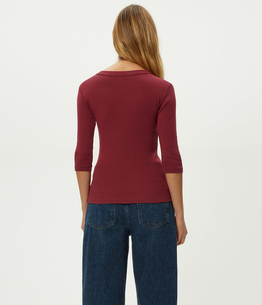 Dot 3/4 Sleeve Tee in Garnet Red Back View #GARNET