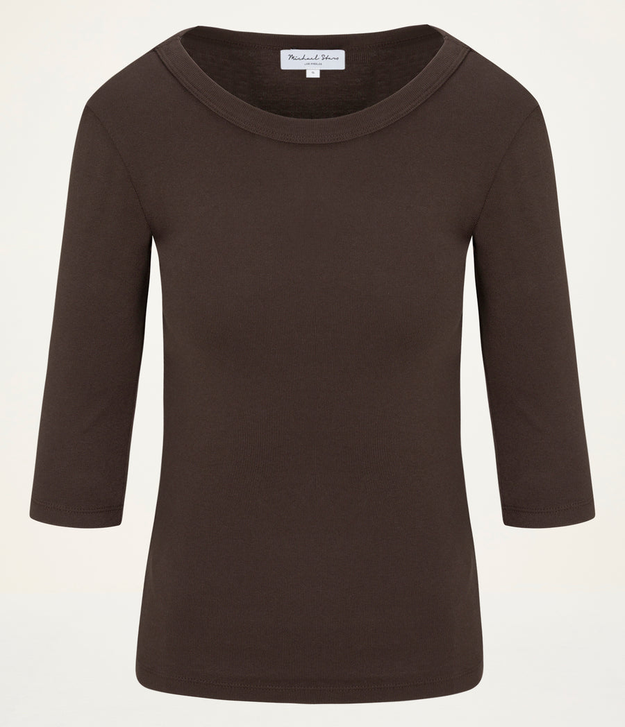 Dot 3/4 Sleeve Tee in Java Brown Close Up View #JAVA