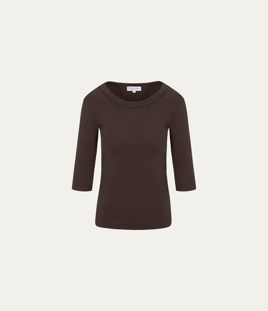 Dot 3/4 Sleeve Tee in Java Brown Close Up View #JAVA